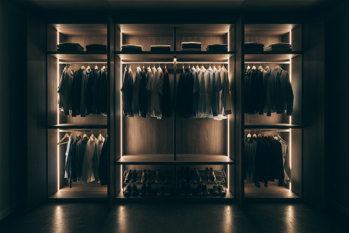 dark closet with lighting from led lights