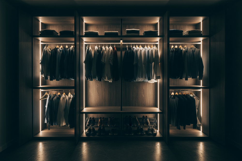 dark closet with lighting from led lights